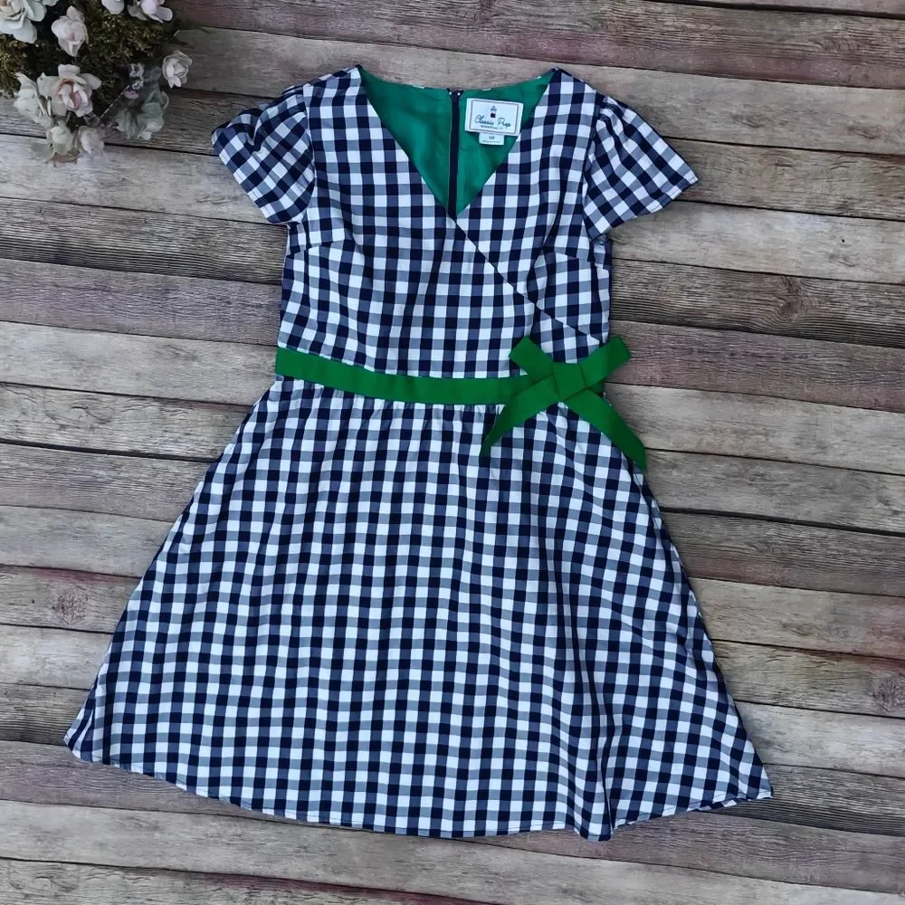 Classic Prep Ann Dress Midnight Gingham Taffeta Size 10